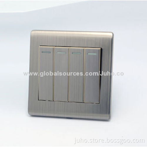 10A electric wall switch, 4 Gang stainless steel and wire drawing panel, UK standard